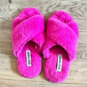 Steve Madden Vibrant Pink Fuzzy Slides